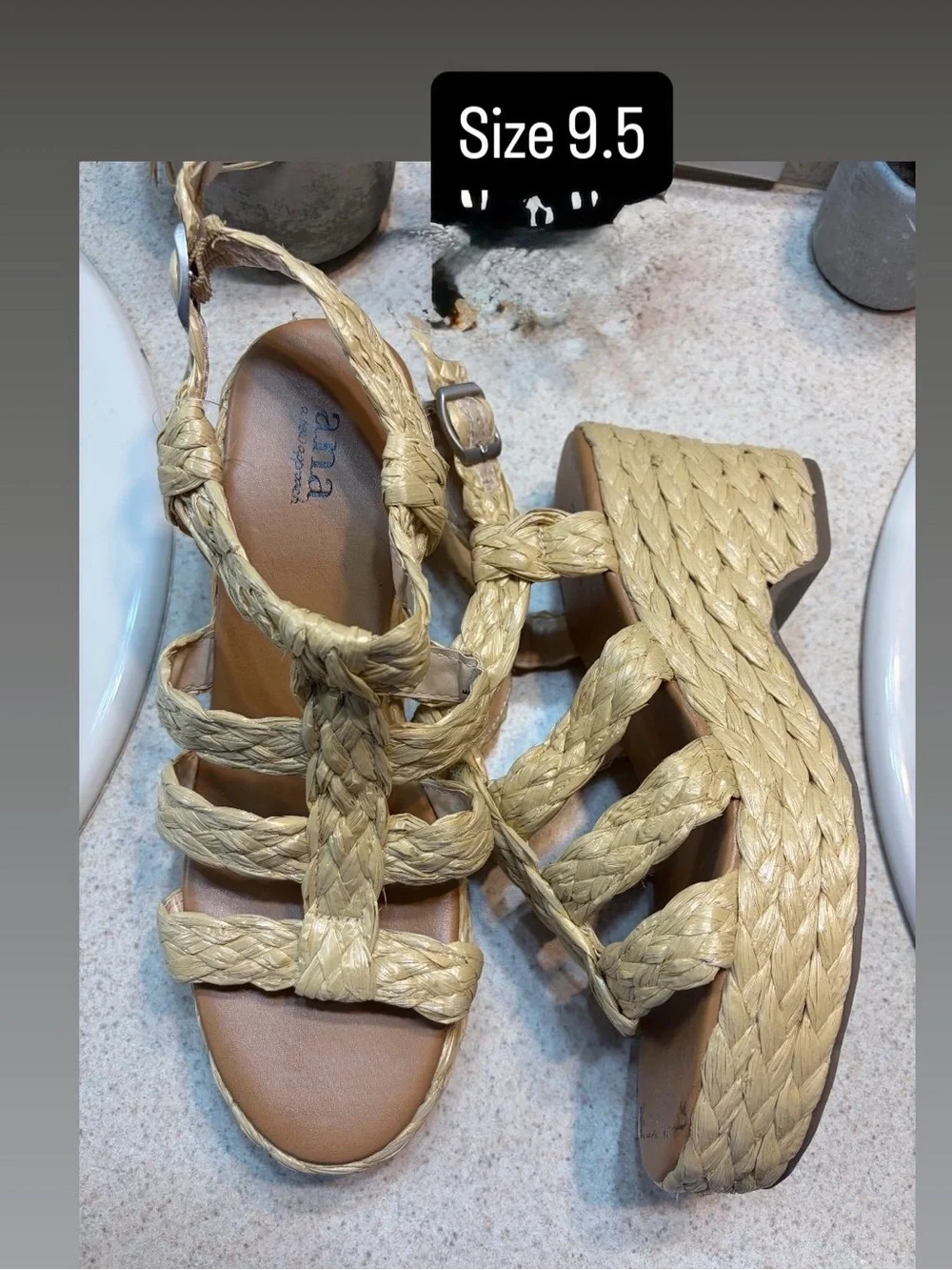 ANA Natural Tan Braided Platform Sandals